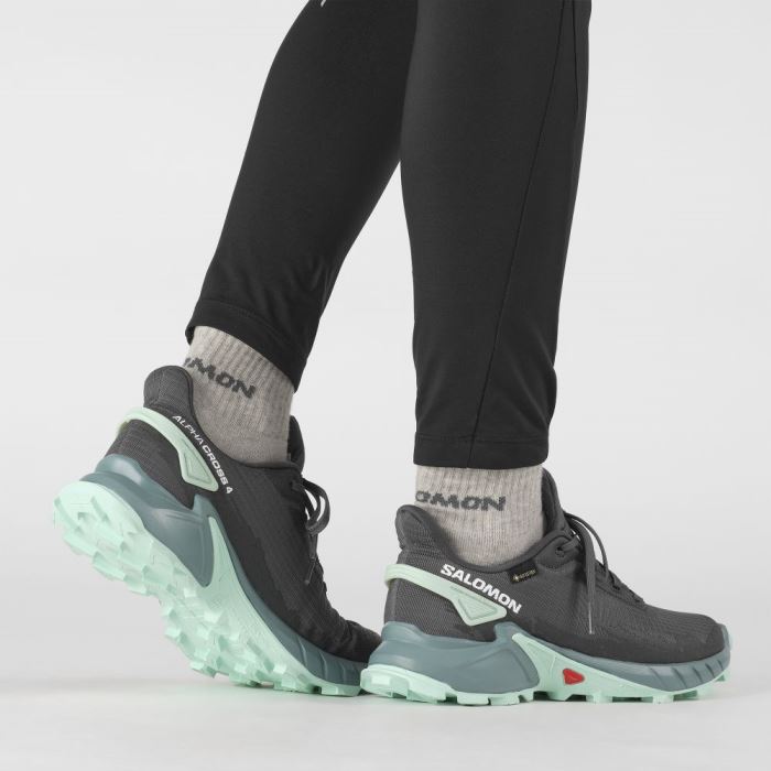 Salomon ALPHACROSS 4 GORE-TEX Trail Løbesko Dame Ebony / Trellis / Yucca | HwQj40bT