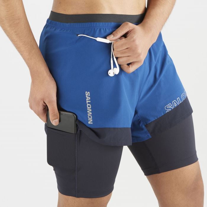 Salomon CROSS 2IN1 Shorts Herre Mørkeblå | KTREmTUX