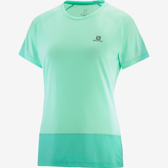 Salomon CROSS RUN T Shirts Dame Blå | UlKWR6zb