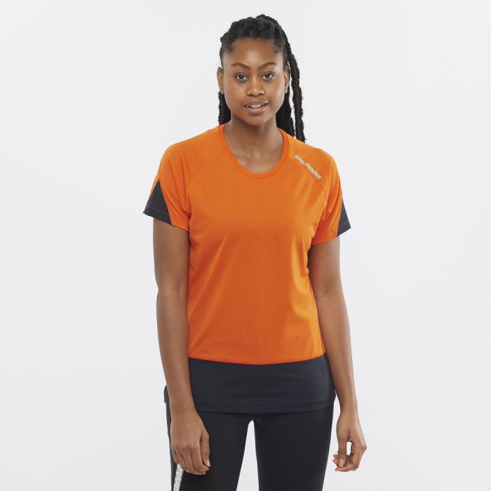 Salomon CROSS RUN T Shirts Dame Dyb Rød Sort | o84cNEyO