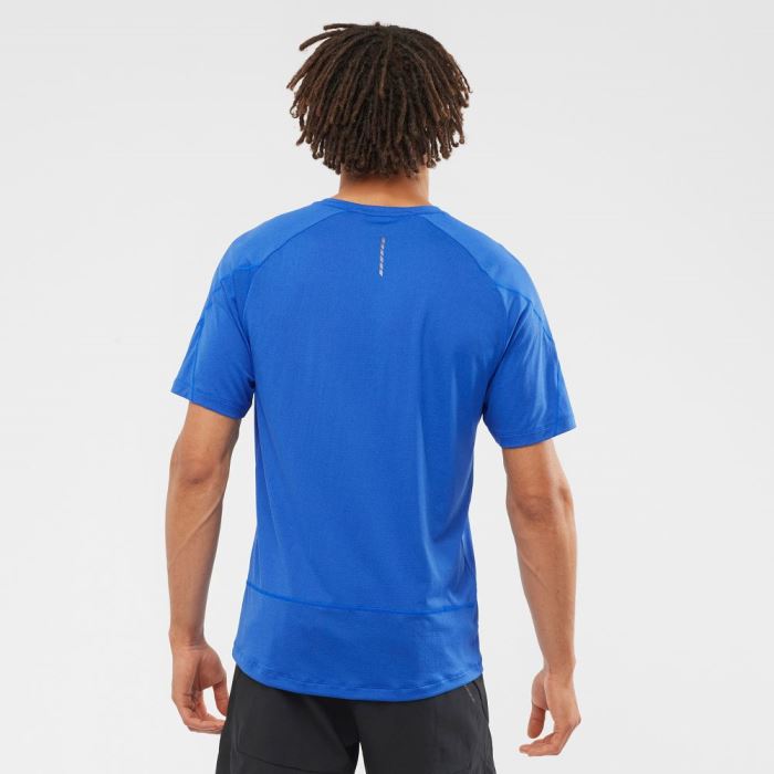 Salomon CROSS RUN T Shirts Herre Blå | VxYHM371