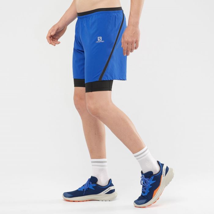 Salomon CROSS TWINSKIN Shorts Herre Blå Sort | 8npbZgYG