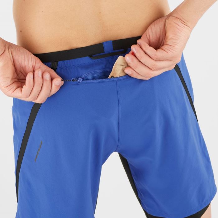 Salomon CROSS TWINSKIN Shorts Herre Blå Sort | 8npbZgYG