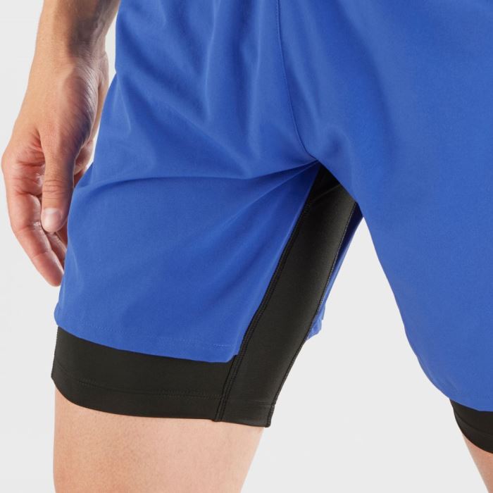 Salomon CROSS TWINSKIN Shorts Herre Blå Sort | 8npbZgYG