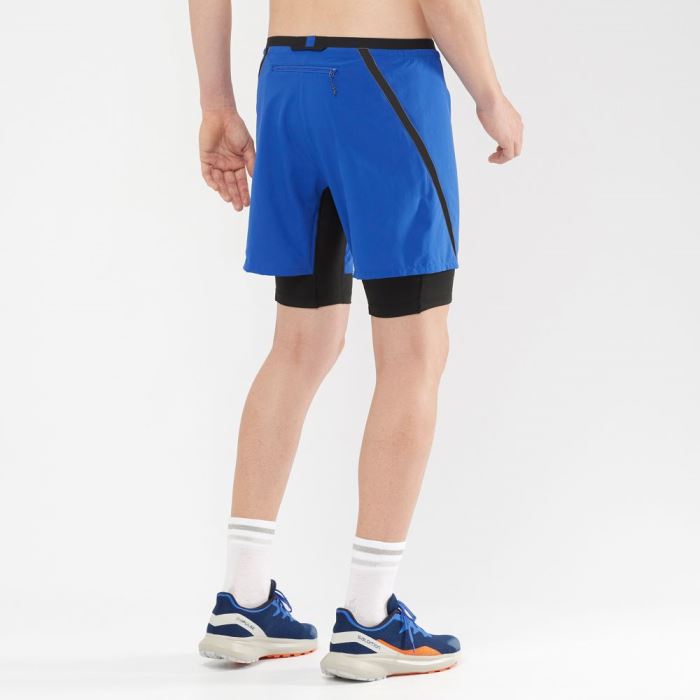 Salomon CROSS TWINSKIN Shorts Herre Blå Sort | 8npbZgYG