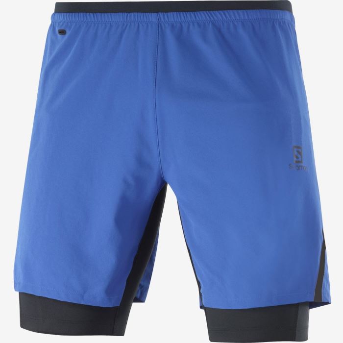 Salomon CROSS TWINSKIN Shorts Herre Blå Sort | 8npbZgYG