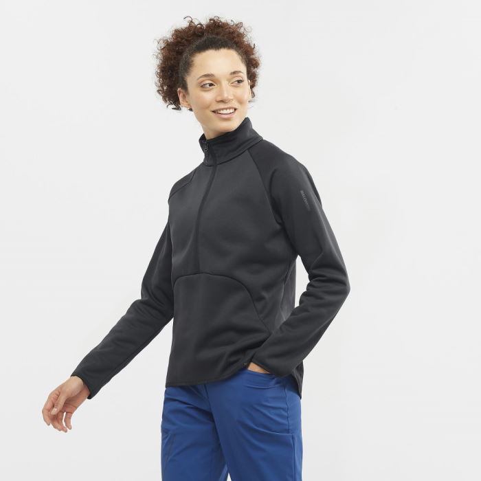 Salomon ESSENTIAL WARM HALF ZIP Mellemlag Dame Sort | CE3DGQwc