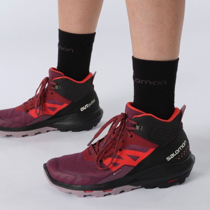 Salomon OUTPULSE MID GORE-TEX Vandresko Dame Lilla Rød | 9TrksJeP