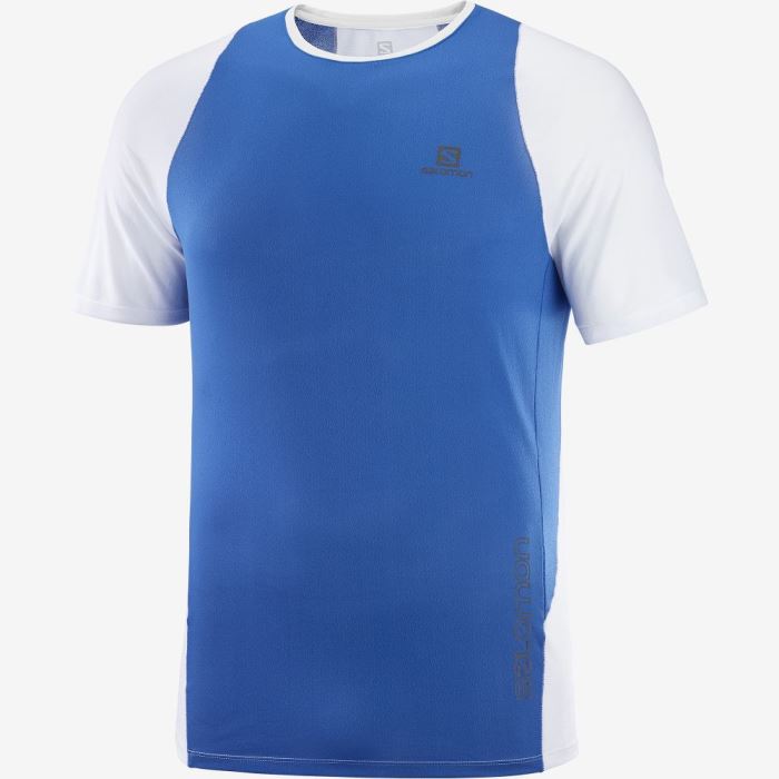 Salomon SENSE AERO T Shirts Herre Blå Hvide | eNFHecvX