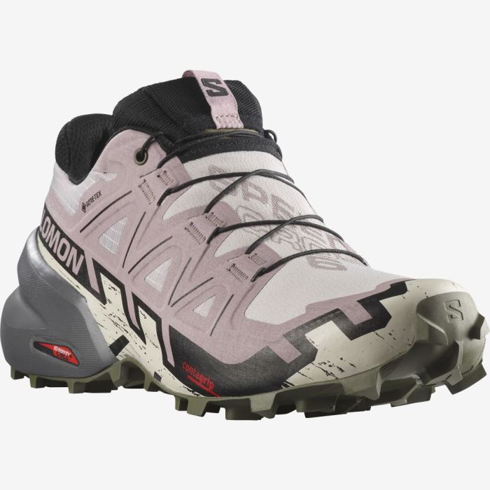 Salomon SPEEDCROSS 6 GORE-TEX Trail Løbesko Dame Grå Lyserød Sort Olivengrøn | u714akcn