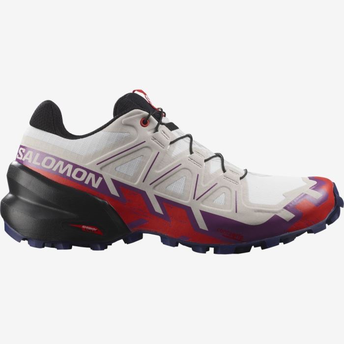 Salomon SPEEDCROSS 6 Trail Løbesko Dame Hvide Lilla Rød | lsDpQsGX